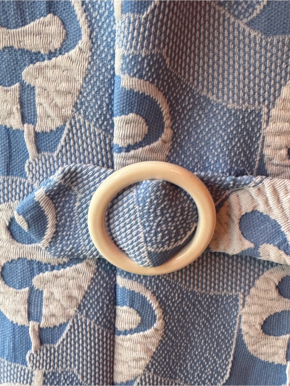 Vintage handcrafted Light Blue Patterned Mod Shift Dress with Ring Detail - Picture 7 of 10